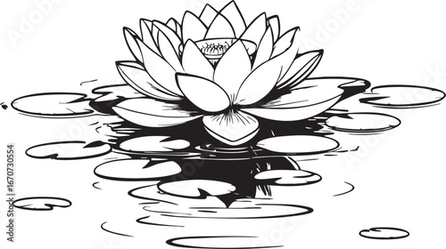 Floating lotus flower outline. Minimalist vector symbolizing serenity purity and balance.