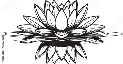 Floating lotus flower outline. Minimalist vector symbolizing serenity purity and balance.