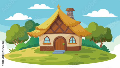 thatched cottage cartoon vector