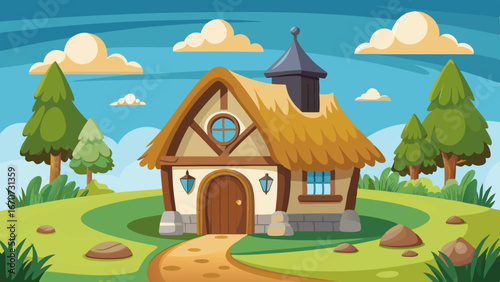 thatched cottage cartoon vector