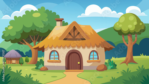 thatched cottage cartoon vector