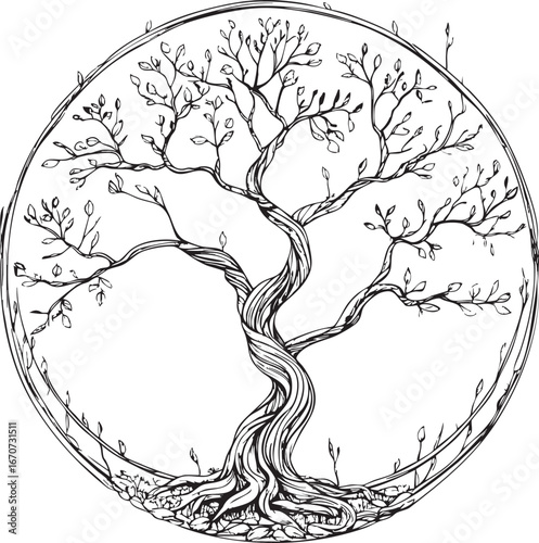 Infinite tree outline. Natural endless growth in minimal lines.