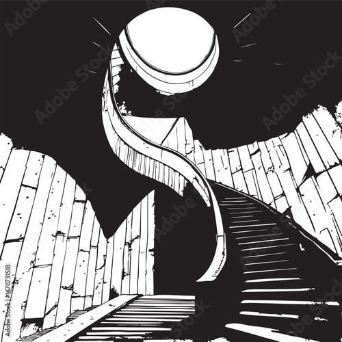 Brutalist stairwell outline. Aggressive minimalist architecture.