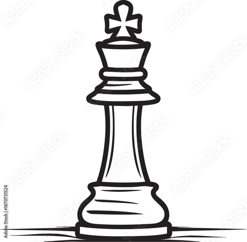 Chess king outline. Strategic leadership and authority in minimal lines.