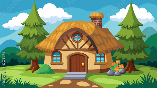 thatched cottage cartoon vector