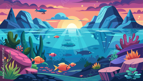 underwater world panorama landscape vector
