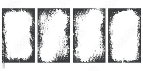 Four distressed grunge photo frame textures for creative digital projects and vintage effects white background