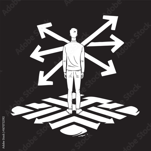 Career crossroads outline. Choices and directions in minimal contour.