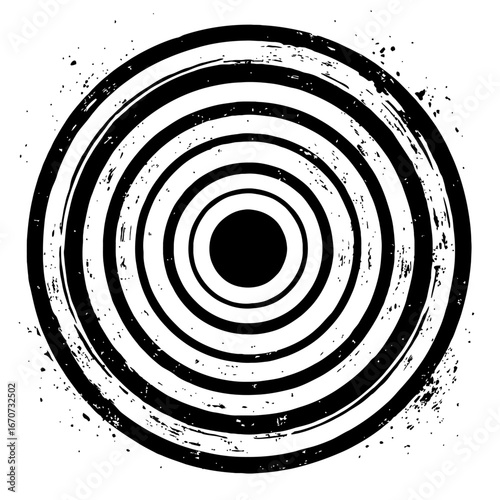 Distressed Target Symbol - Black and White Concentric Circles Graphic Element.