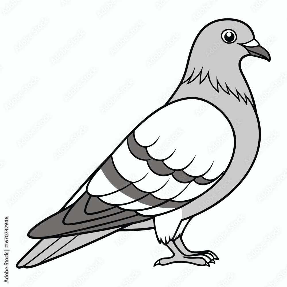 Fototapeta premium Cartoon Pigeon Standing on White Background dove bird
