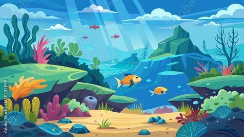underwater world panorama landscape vector