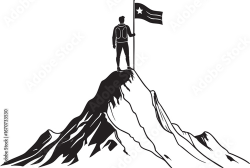 Fear and bravery outline. Person between shadow monster and light, symbolic black and white vector.
