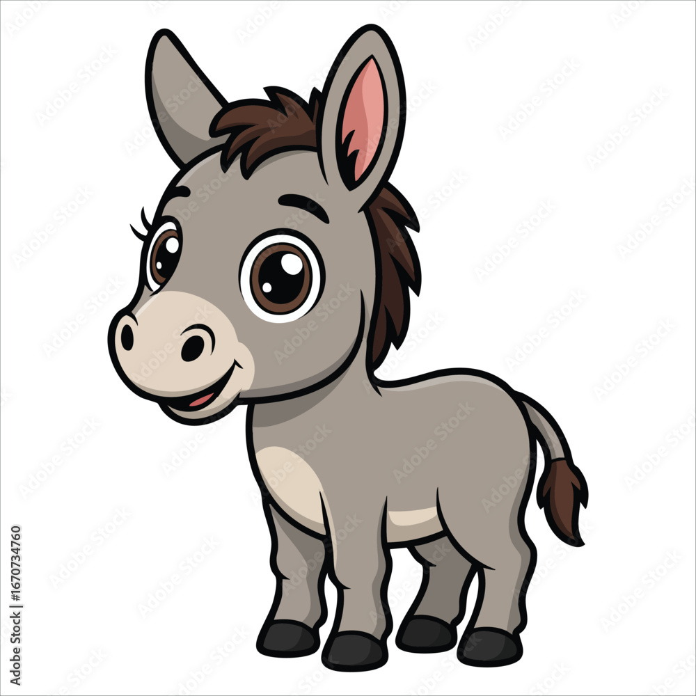 Fototapeta premium playful cartoon donkey with big eyes and sweet smile vector art isolated on white background
