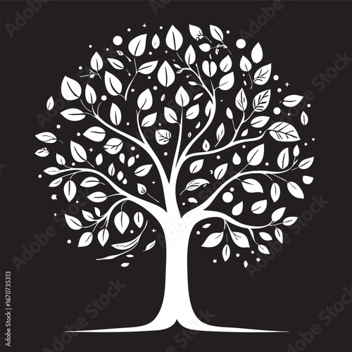 Cultural diversity tree outline. Minimalist black and white vector with symbolic leaves of unity.