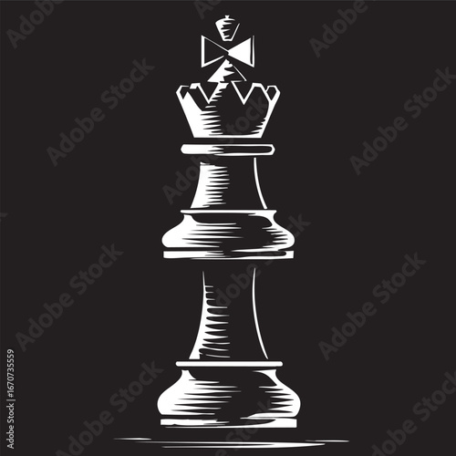 Pawn transforming to queen outline. Minimalist vector about evolving roles and personal growth.