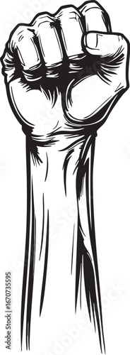 Clenched fist outline. Minimalist vector symbol of willpower strength and resilience.