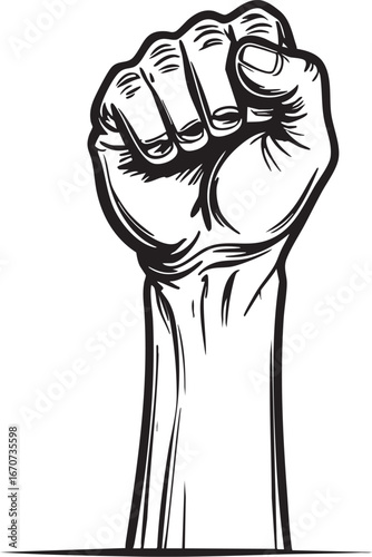 Clenched fist outline. Minimalist vector symbol of willpower strength and resilience.