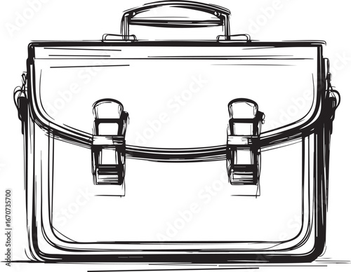 Corporate briefcase outline. Minimalist black and white vector of professional business icon.