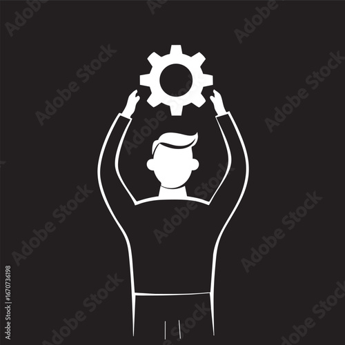 Person with gear outline. Minimalist vector symbolizing role responsibility and contribution.