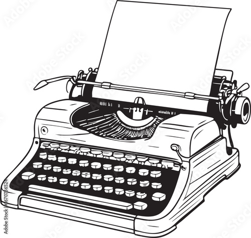 Vintage typewriter outline. Minimalist black and white vector representing classic copywriting style.
