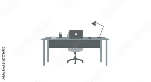 Workspace desk laptop office chair lamp stationery phone pixel art illustration design graphic vector on transparent background