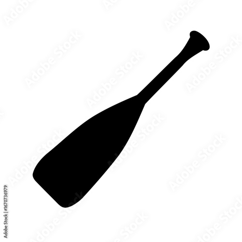 A black silhouette of an oar designed for rowing or paddling boats