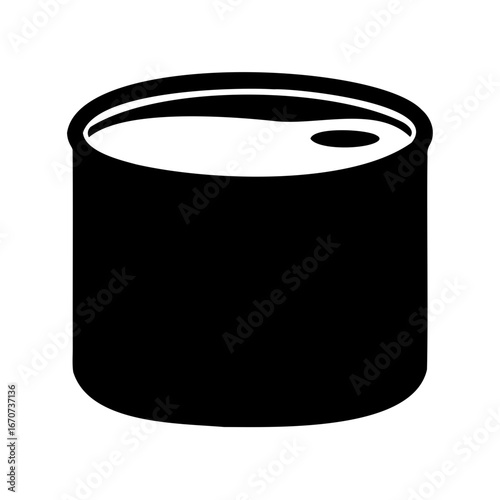 Simple graphic illustration of a black and white canned food product