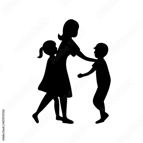 Silhouette illustration of a mother embracing her daughter and son tenderly