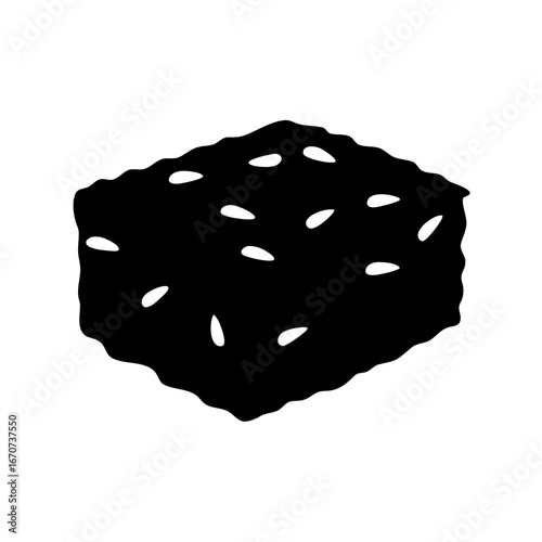 Isolated silhouette of a black fudge brownie with white almond slivers
