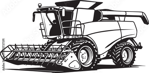 Combine harvester outline vector. Minimal side view of agricultural machinery
