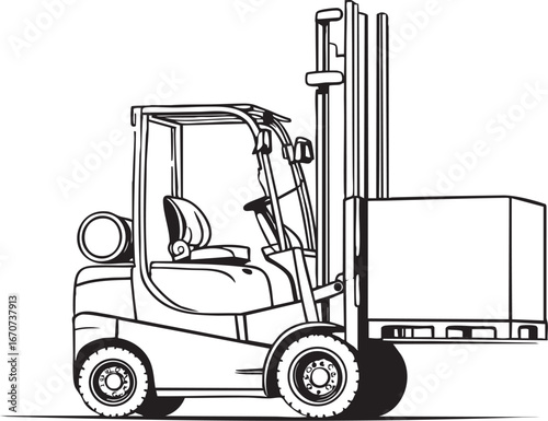 Forklift outline vector. Minimalist industrial vehicle lifting cargo