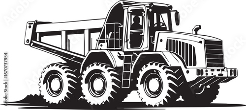 Forwarder forestry machine outline vector. Minimal side view in technical style