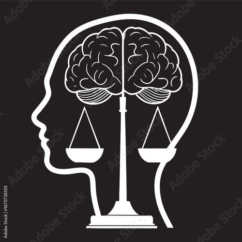 Emotional intelligence outline. Black and white vector with heart and brain balance concept.