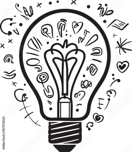 Creative lightbulb outline. Minimal black and white vector symbolizing innovation and ideas.
