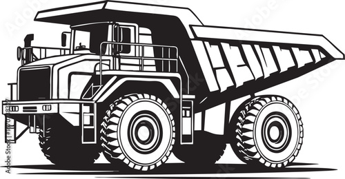 Mining dump truck outline vector. Side view in industrial sketch style