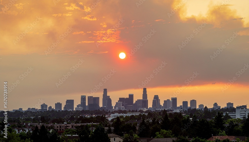 Fototapeta premium Toxic Wildfire Smoke Over City Skyline
