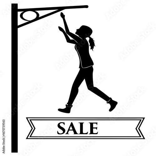 Woman Reaching for Sale Banner; Black Silhouette; Energetic, Motivational Design