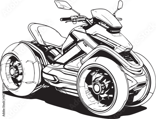 Hoverbike concept outline. Futuristic side view sketch with clean line art style.