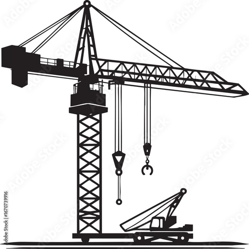 Construction crane outline vector. Minimal side view for industrial use