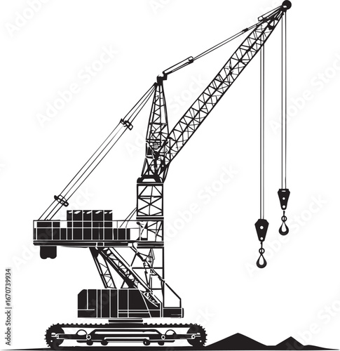 Construction crane outline vector. Minimal side view for industrial use