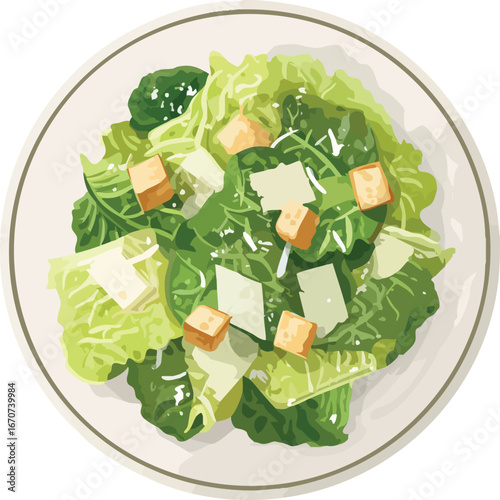 vector graphic caesar salad plate top view isolated