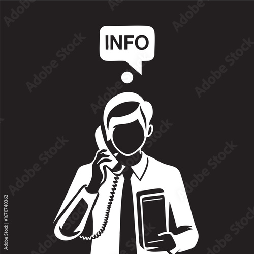 Customer service outline. Minimalist vector with phone call and information icon.