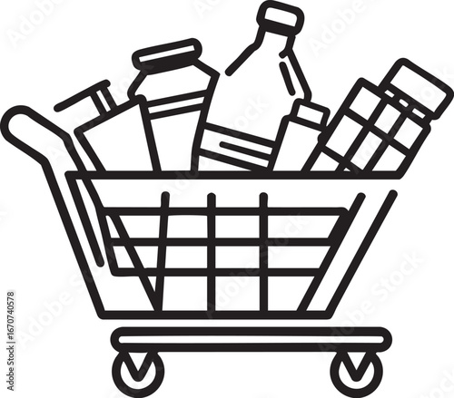 Shopping cart outline. Minimal vector icon for retail and consumer market concept.