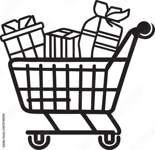 Shopping cart outline. Minimal vector icon for retail and consumer market concept.
