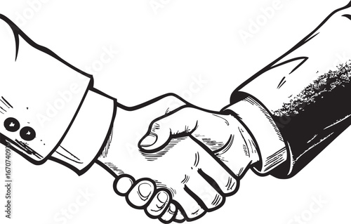 Handshake outline vector. Business interaction between two people in clean linear style