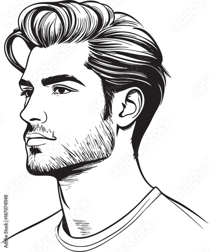 Handsome male outline portrait. Minimalist side profile with clean jawline and styled hair.