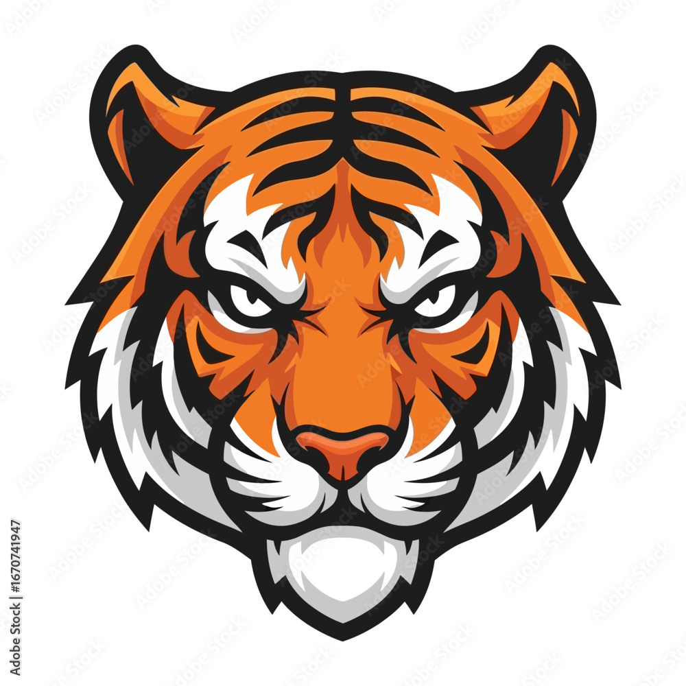 Tiger's Majestic Portrait: A striking close-up portrait of a tiger's head showcases its fierce intensity and vibrant colors, emphasizing the power and beauty of this magnificent animal. Tiger's Majestic Portrait: A striking close-up portrait of a tiger's head showcases its fierce intensity and vibrant colors, emphasizing the power and beauty of this magnificent animal.