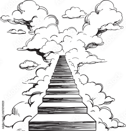 Stairway of determination outline. Minimalist black and white vector of symbolic staircase into dreams.