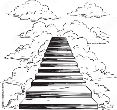 Stairway of determination outline. Minimalist black and white vector of symbolic staircase into dreams.