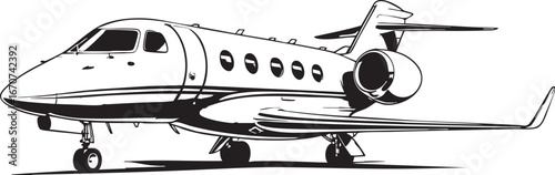 Private jet side view outline. Minimal vector design for aviation projects.